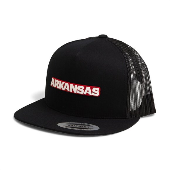 Arkansas Razorbacks ARKANSAS White Snapback Flat Bill Trucker Hat- Black - Picture 2 of 3